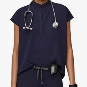 Figs 2 piece SET, Mandarin top & wide leg cargo bottoms NAVY SZ MED